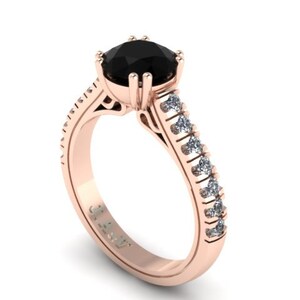 Black Diamond Engagement Ring White Diamond Weding Ring 14K Rose Gold Ring Mother's Day Gift Unique Custom Made Engagement Rings Gem- V1029 image 3