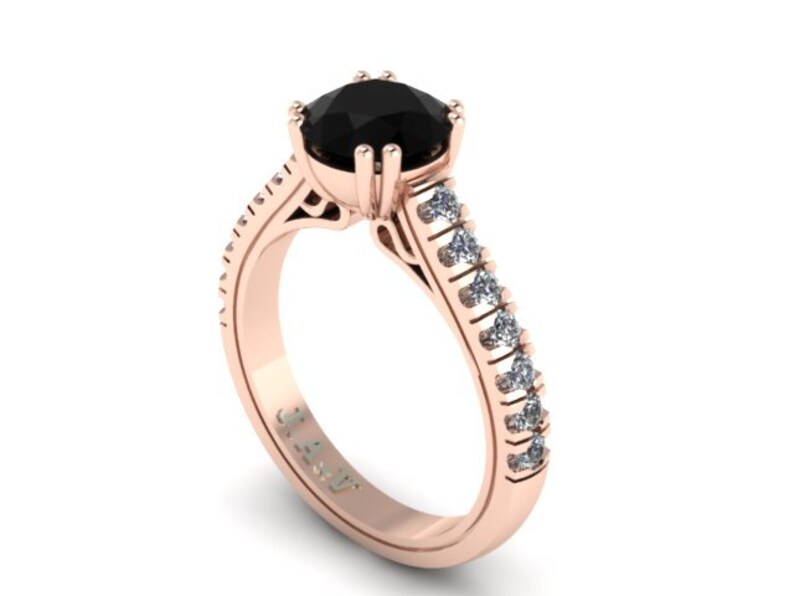 Black Diamond Engagement Ring White Diamond Weding Ring 14K Rose Gold Ring Mother's Day Gift Unique Custom Made Engagement Rings Gem- V1029 image 3