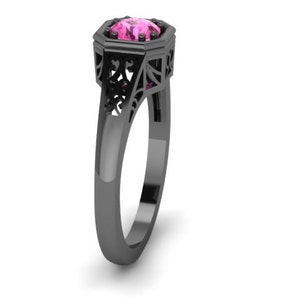 Edwardian Pink Sapphire Engagement Ring 14K Black Gold Vintage Ring Center Fine Jewelry Gemstone Engagement V1118 image 4