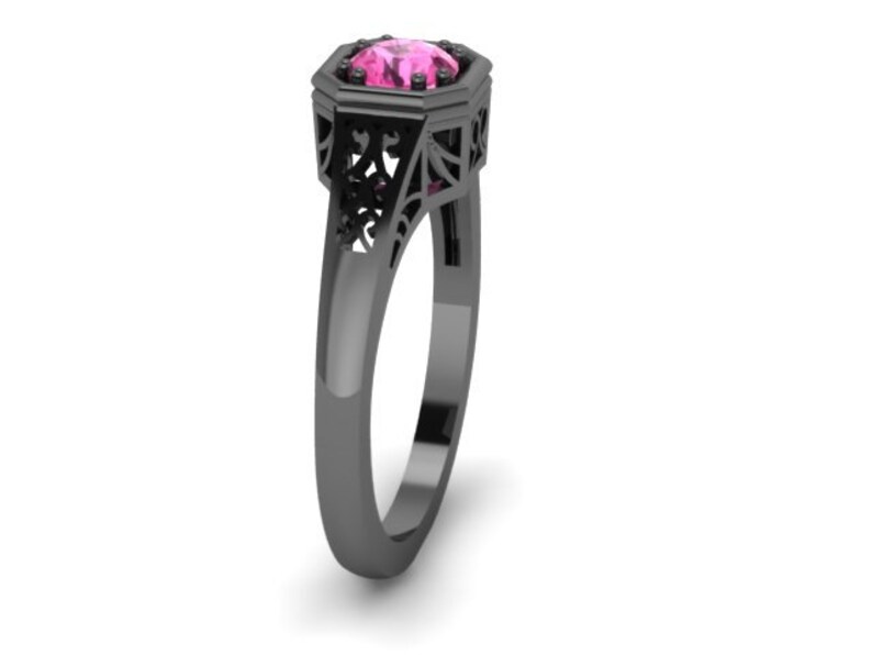 Edwardian Pink Sapphire Engagement Ring 14K Black Gold Vintage Ring Center Fine Jewelry Gemstone Engagement V1118 image 4