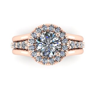 Diamond Halo Engagement Ring Moissanite Wedding Classic Engagement 14K Rose Gold Ring With 6.5mm Forever One Moissanite Center-V1110