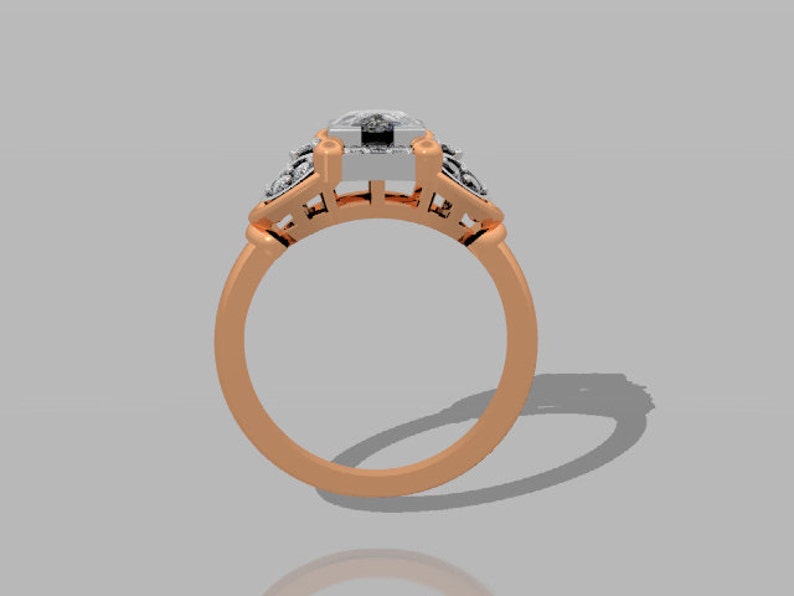 Moissanite Engagement Ring Art Deco Fine Jewelry 14K Rose & White Gold Diamond Engagement Ring Forever One Moissanite Center V1001 image 4