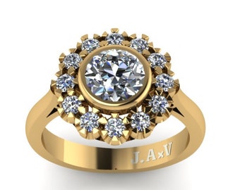 Victorian Engagement Ring Diamond Vintage Engagement 14K Yellow Gold Wedding Ring 6mm Charles & Colvard Forever One Moissanite Ring - V1105