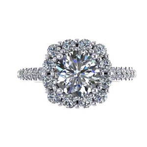 Charles & Colvard Forever One Moissanite Proposal Ring Wedding RIng Natural Diamond Engagement Ring 14K White Gold Vintage Ring - V1071