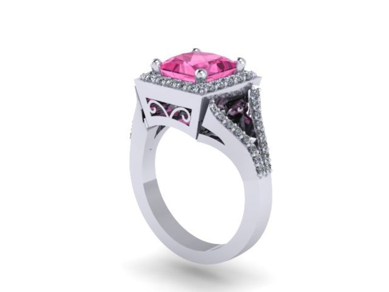Pink Sapphire Engagement Ring Princess Cut Diamond Marriage Etsy