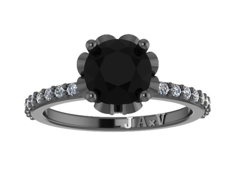 Natural Black Diamond Engagement Ring Handmade Fine Jewelry Etsy