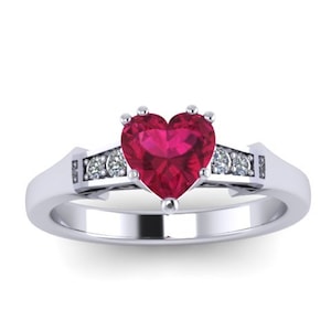 Coração rubi anel de noivado diamante anel de noivado 14k ouro branco anel de casamento brilhante anel de noivado exclusivo rubi anel de noiva Vintage-V1148