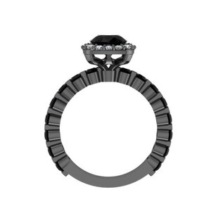 Black Diamond Halo Engagement Ring 14K Black Gold Engagement Ring Valentine's Gift Fine Jewelry Etsy Rings Statement Ring Proposal V1085 image 2