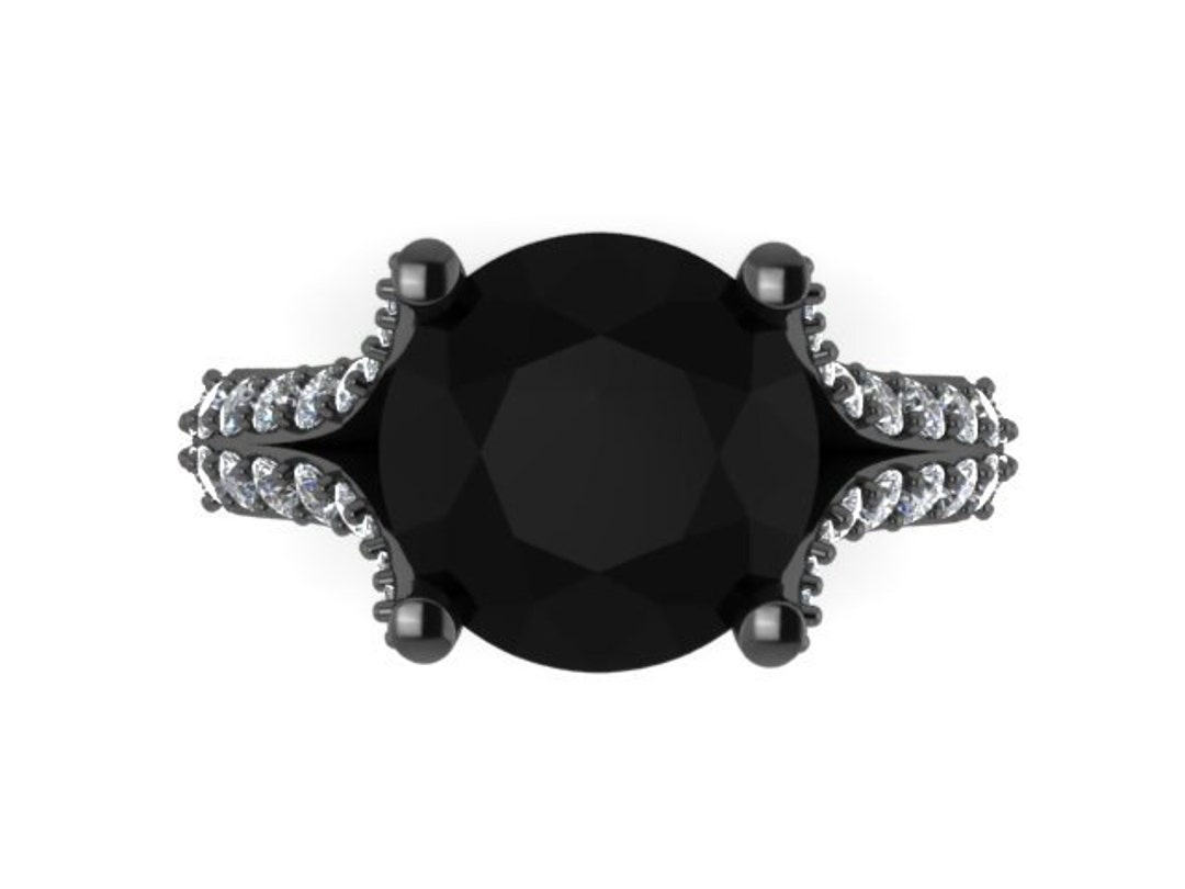 14K Black Gold Engagement Ring Genuine Black Diamond Ring Classic