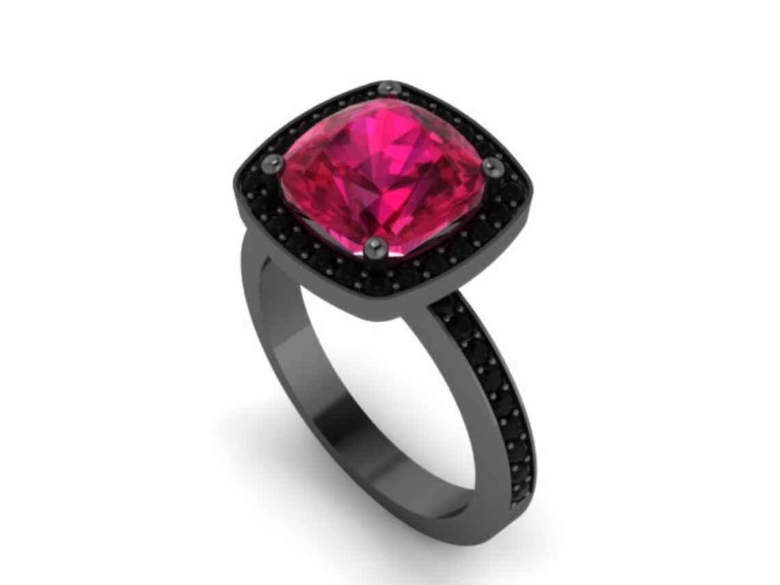 Ruby Engagement Ring Ruby Ring Black Diamond Wedding Ring 14K | Etsy
