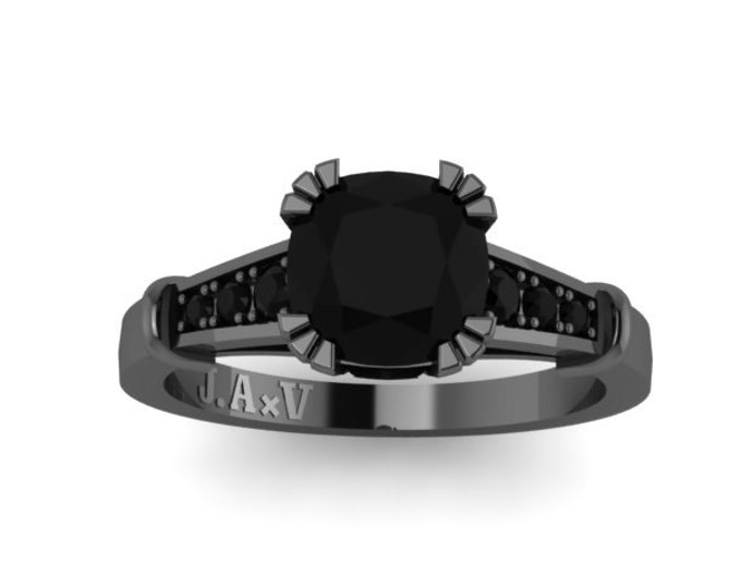 Natural Black Gold Engagement Ring Cushion Cut Black Diamond Etsy