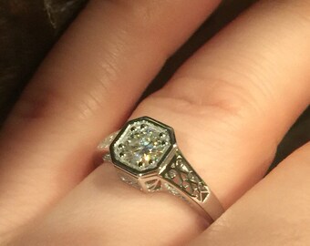 Edwardian Moissanite Verlobungsring 14K Weißgold Vintage Ring mit 5mm für immer ein Moissanite Center Etsy feine Schmuck GIft - V1118