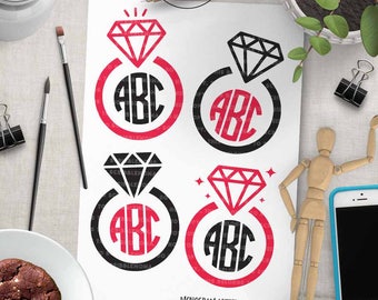 Diamond Ring svg, Wedding Monogram svg, Wedding Ring svg, Ring Monogram svg, Wedding Cut File, eps, png Cut Files for Silhouette for Cricut