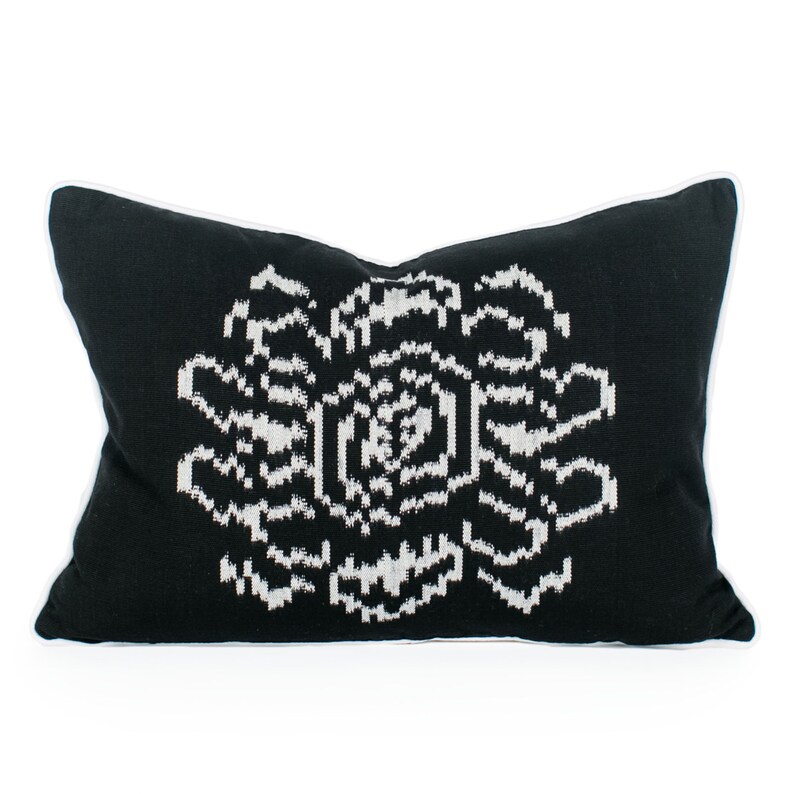 Black & White Ikat Flower Pillow. Guatemala. Artisan made. Etsy