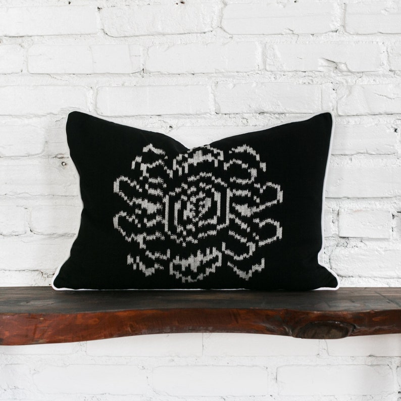 Black & White Ikat Flower Pillow. Guatemala. Artisan made. Etsy
