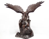 Vintage Antique Japanese Rare Beautiful Eagle Hawk Cast Iron Statue Okimono Netsuke