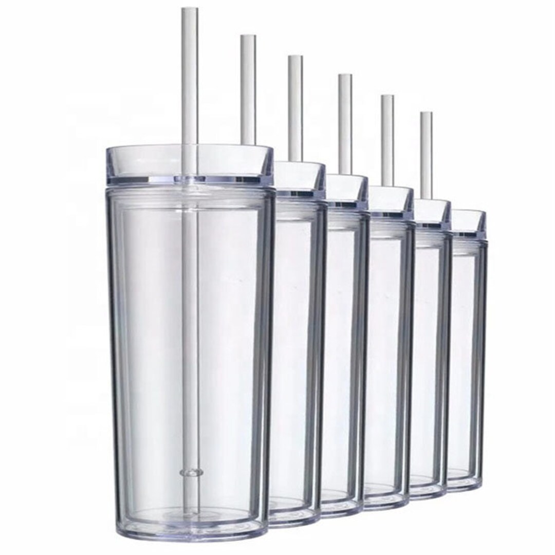Skinny Tumblers 24 Pcs Bulk,Double Wall Acrylic Tumbler with Lid and  Straw,Reusable Plastic Cups With Straw for Parties,DIY Gift