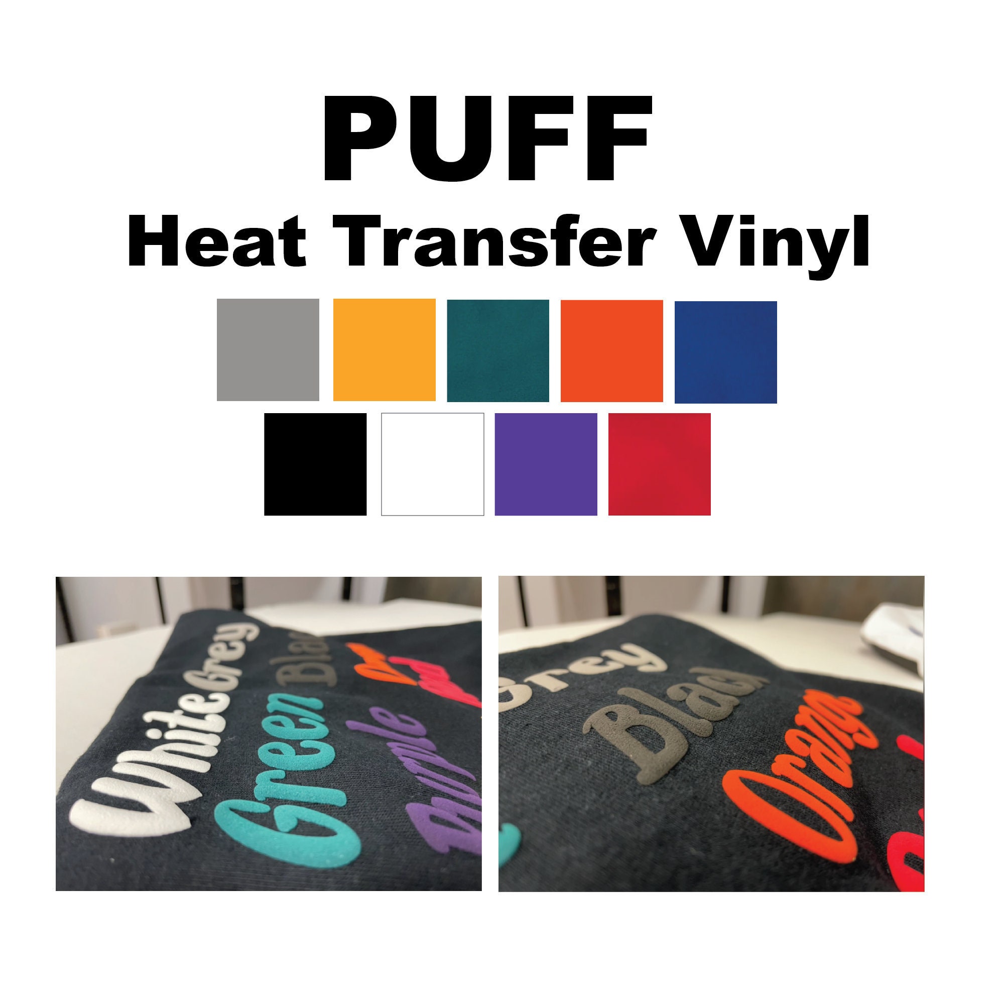 PUFF HTV Vinyl, Puff Htv, 20 X 12 19 COLORS Heat Transfer Vinyl