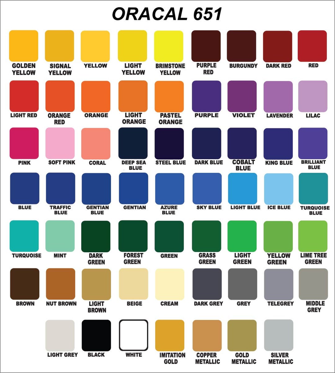 ORACAL 651 Color Chart Oracle 651 Permanent Vinyl Color Guide, 2 Ready to  Use Jpg's Fully Editable Canva Template, All Colors -  Sweden