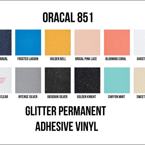 Outdoor Glitter Adhesive permanent car/sign vinyl 12"x12" Oracal 851 vinyl perfect for silhouette cameo/cricut machines