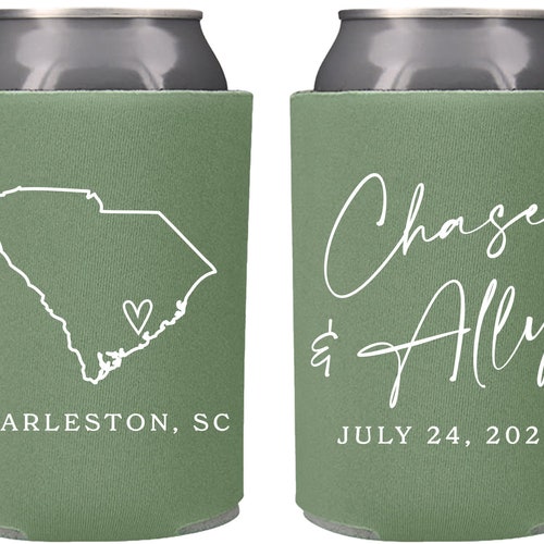 473 Rehearsal Dinner Details about   Personalized Wedding Can Holders Custom Can Holder 