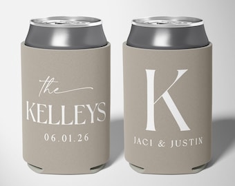 Monogram - Big Initial - Custom Wedding Can Coolers, Wedding Favors, Beverage Insulators, Beer Holder, Beer Cooler