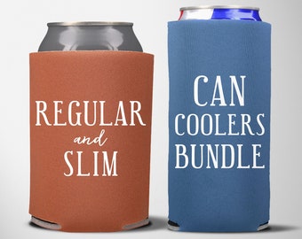 Regular and Slim Can Coolers BUNDLE - Custom Wedding Can Coolers, Wedding Favors, Beverage Insulators, Beer Holder, Beer Cooler