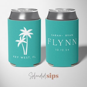 Palm Tree - Custom Wedding Can Coolers, Wedding Favors, Beverage Insulators, Beer Holder, Beer Cooler, Destination Wedding, Beach Wedding