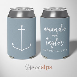 Nautical Anchor - Custom Wedding Can Coolers, Wedding Favors, Beverage Insulators, Beer Holder, Beer Cooler
