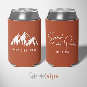 Mountain Wedding - Custom Wedding Can Coolers, Wedding Favors, Beverage Insulators, Beer Holder, Beer Cooler