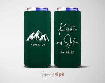 Custom Slim Can Coolers, Personalized Seltzer Cooler, Wedding Favors - Mountain