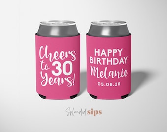 Cheers to 30 Years - Custom Birthday Party Favors, Insulated Beer Can Cooler