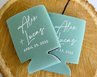 Wedding Can Coolers Personalized – Custom Drink Sleeves – Bulk Guest Favors – Beverage Insulators