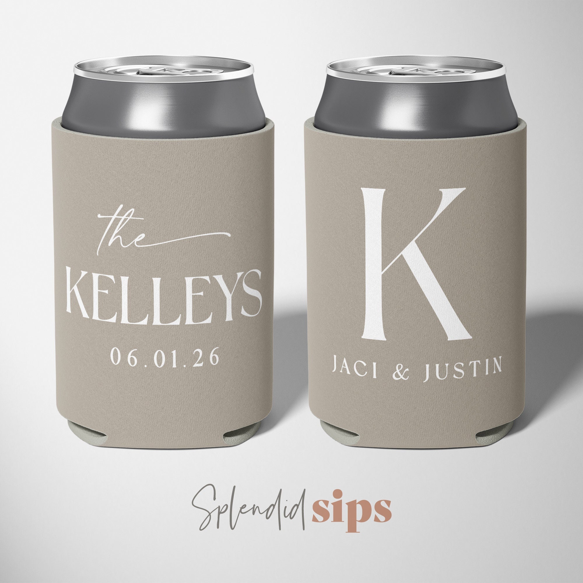 Monogram - Big Initial - Custom Wedding Can Coolers, Wedding Favors, Beverage Insulators, Beer Holder, Beer Cooler