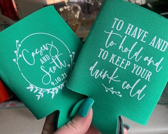 Wedding Can Coolers Personalized – Custom Drink Sleeves – Bulk Guest Favors – Beverage Insulators