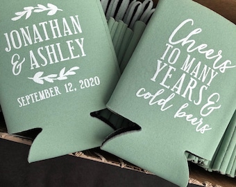 Wedding Can Coolers Personalized – Custom Drink Sleeves – Bulk Guest Favors – Beverage Insulators