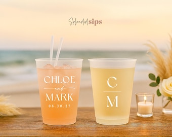 Custom Wedding Frosted Cups - Personalized Wedding Favors - Monogram Plastic Cups