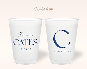 Custom Wedding Frosted Cups - Personalized for Weddings, Showers and Parties - Monogram, Big initial
