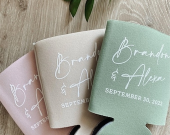 Wedding Can Coolers Personalized – Custom Drink Sleeves – Bulk Guest Favors – Beverage Insulators