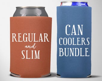 Regular and Slim NEOPRENE Can Coolers BUNDLE -- Wedding Can Coolers Personalized, Custom Drink Sleeves, Bulk Guest Favors