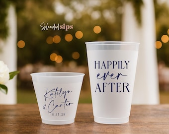 Custom Wedding Frosted Cups - Personalized for Weddings, Showers and Parties - Happily Ever After