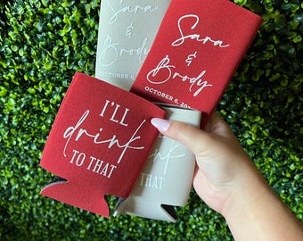 Wedding Can Coolers Personalized – Custom Drink Sleeves – Bulk Guest Favors – Beverage Insulators