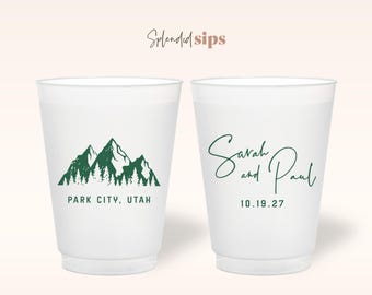 Custom Wedding Frosted Cups - Personalized for Weddings, Showers and Parties - Mountain