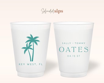 Custom Wedding Frosted Cups - Personalized for Weddings, Showers and Parties - Palm Tree