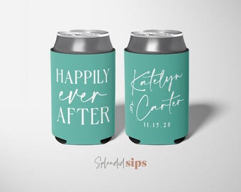 Wedding Can Coolers Personalized – Happily Ever After