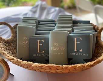 Monogram Regular and Slim FOAM Can Coolers BUNDLE -- Wedding Can Coolers Personalized, Custom Drink Sleeves, Bulk Guest Favors