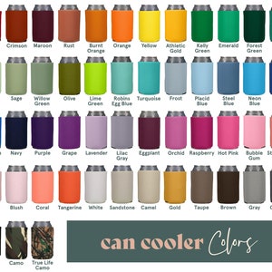 a color chart of can coolers with different colors