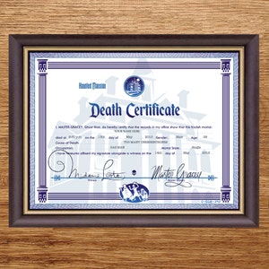 Certidão de óbito da Mansão Assombrada da Disney de 8,5" x 11" - Impressão