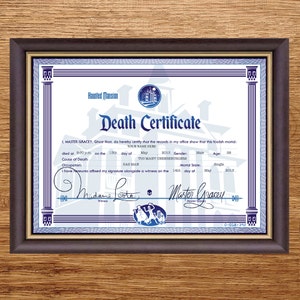 8.5" x 11" Disney Haunted Mansion Death Certificate - Print