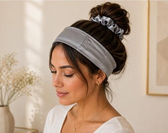 Silk Spa Headband, Adjustable Skincare Hairband & Scrunchie, 2-Piece Luxury Gift Set, Made in USA